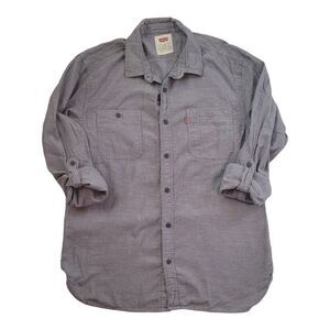 Levis Gray Button Front Collared Shirt Long Sleeve Roll Tab Casual Mens Medium
